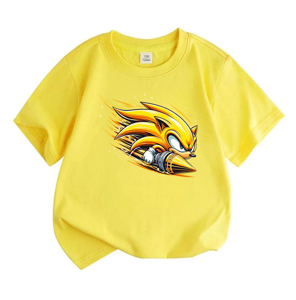 Kids Boys Girls Crew Neck Short Sleeve 100% Cotton T-Shirt, Cool Speedy Golden Hedgehog Print Casual Soft Breathable Summer Tee Tops for Children Dail