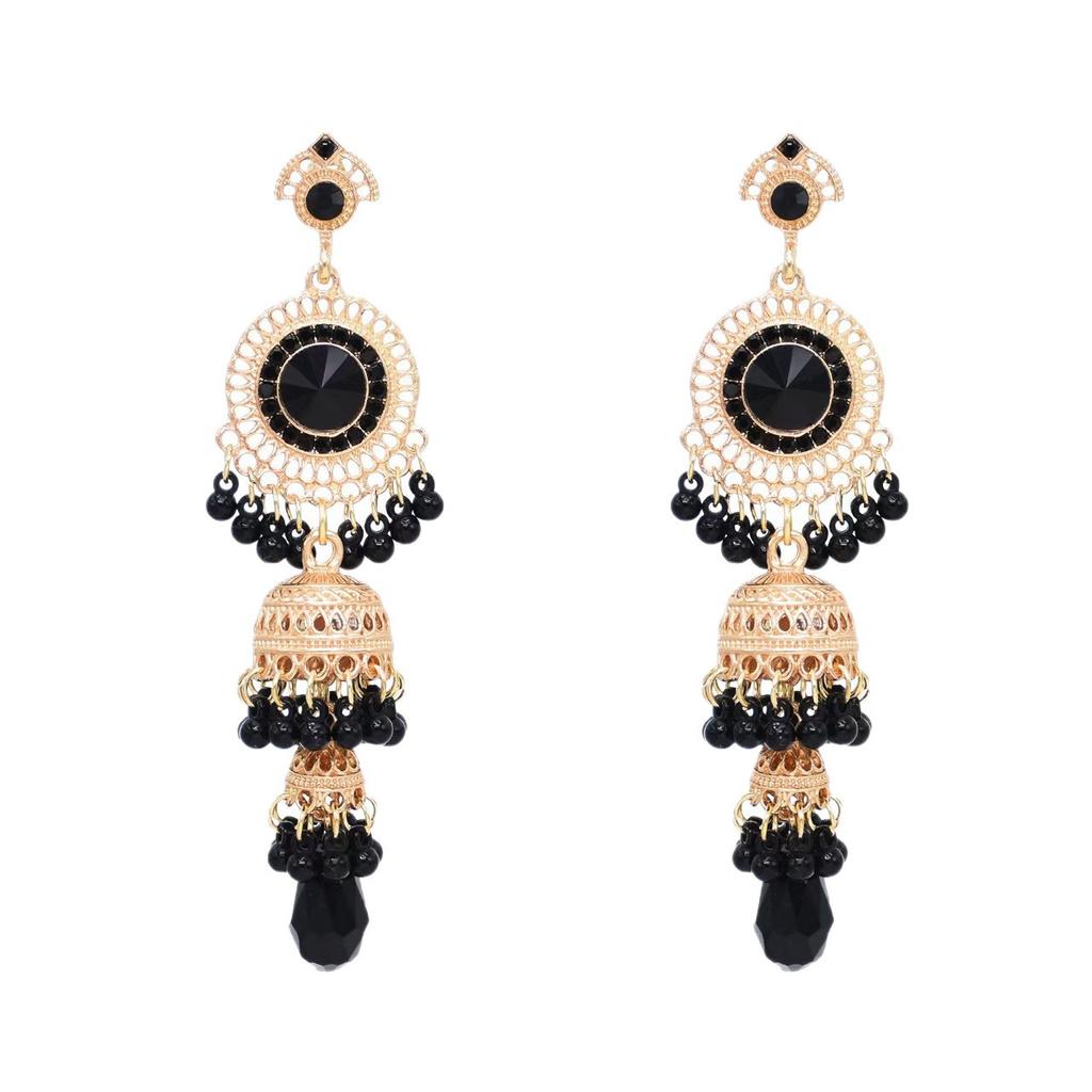 Bohemian Ethnic Style Earrings Retro Carved Long Fringed Earrings With Diamonds And Water Droplets Light Luxury Premium Earrings