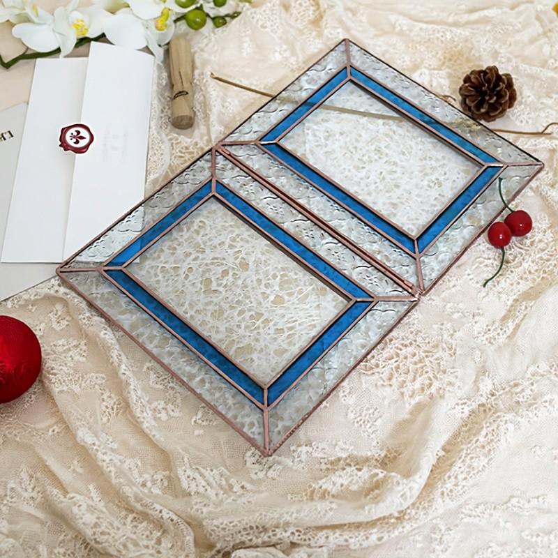 European Retro Glass Photo Frame: Colored Glass Plant Specimen Clip & Desktop Picture Display Stand.
