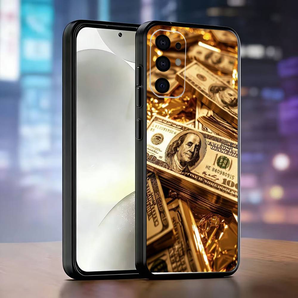 Money Gold Art Phone Case For Samsung S25,S24,S21,S22,S23,S30,Ultra,S20,Plus,Fe,Lite,Note,10,Black Cover