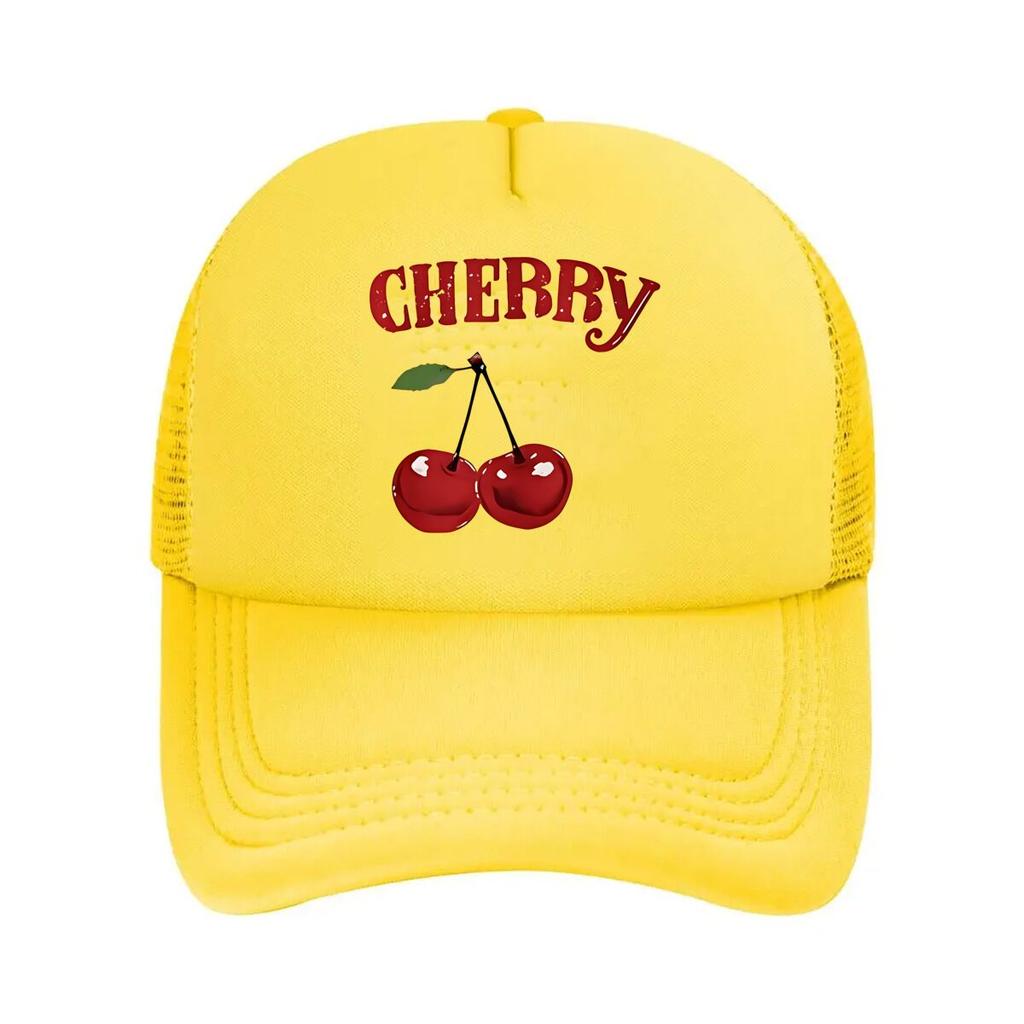 UnisexS Cherry Print Outdoor  Red  White Breathable  Casual Summer Hat with Adjustable Snapback S  Mesh Baseball Cap