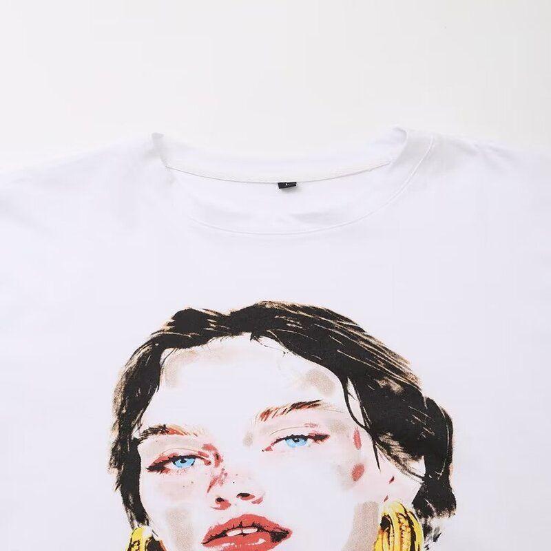 Fashion Style 2024 Autumn New Women's Clothing All-Matching Printed Short Sleeve Round Neck Cotton Plaid T-shirt 1165658