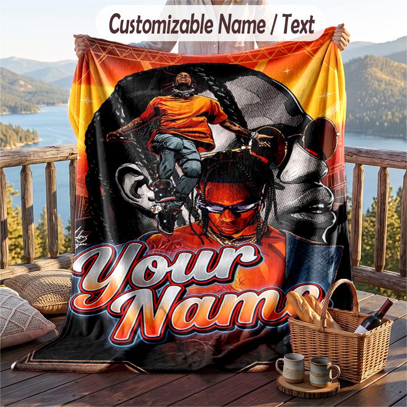 Personalized Flannel Throw Blanket,Travis Scott Custom Printed Name, Cozy Plush Blanket For Home Use