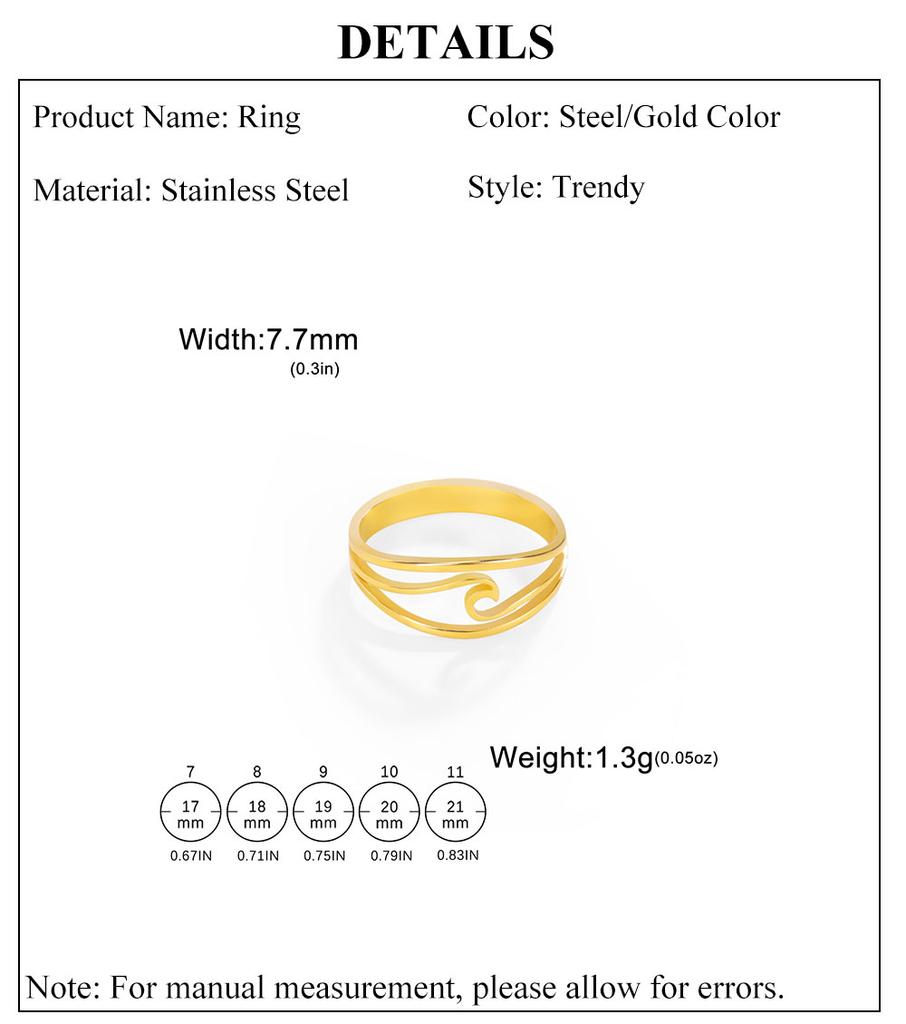 Cazador Minimalist Sea Wave Rings for Women Men Stainless Steel Finger Ring Jewelry Party Birthday Anniversary Gift Wholesale