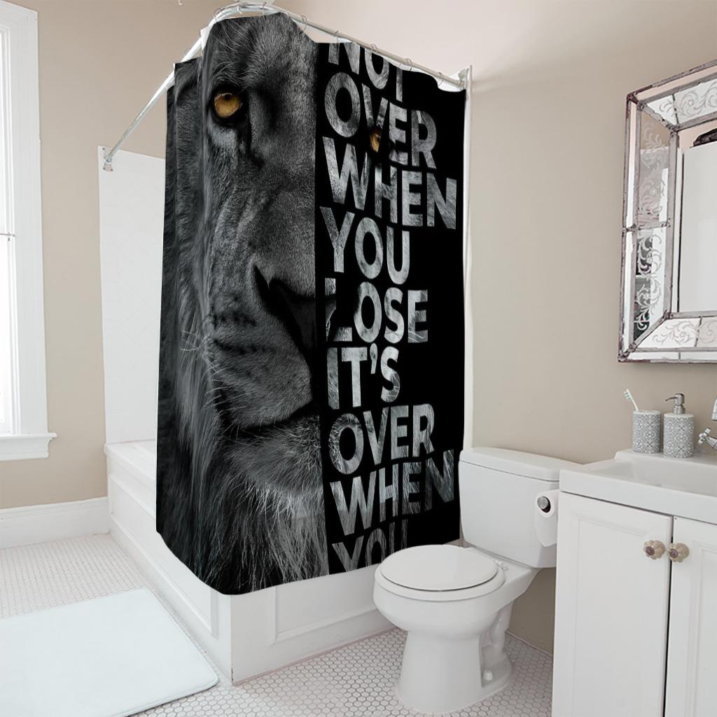 Inspirational Lion Quote Shower Curtain, Black And White Motivational Animal Bathroom Decor, Modern Fabric Bathroom Curtain