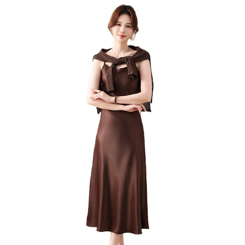 Elegant Spring/Summer Two-Piece Camisole Dress & Cover-Up for Middle-Aged Women
