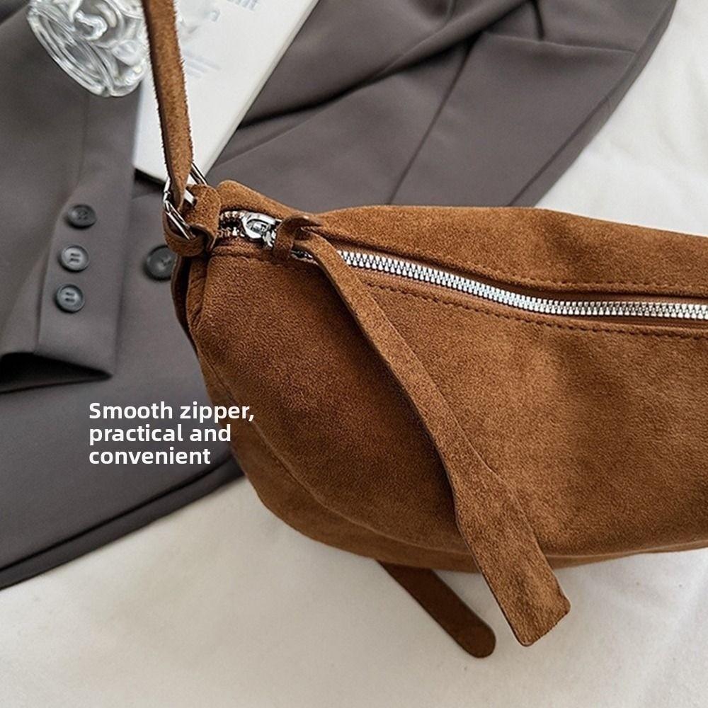 Einfache Wildleder Crossbody Tasche Reißverschluss Weiche Umhängetasche Pendeltasche Pendeln