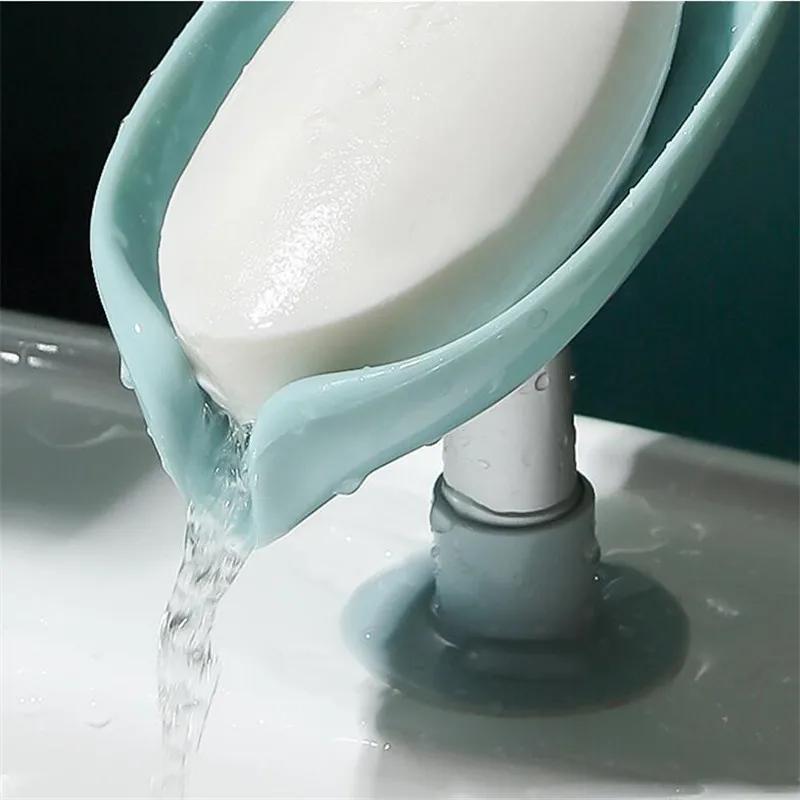 Leaf Shape Soap Box Drain Soap Holder Box Bathroom Shower Soap Holder Sponge Storage Tray Creative Sucker Water-free Storage Box