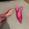 Fashion SUOJIALUN 2025 New Bling Women Sandal Fashion Pointed Toe Shallow Slip On Ladies Elegant Slingback Shoes Med Heel Pumps Shoes