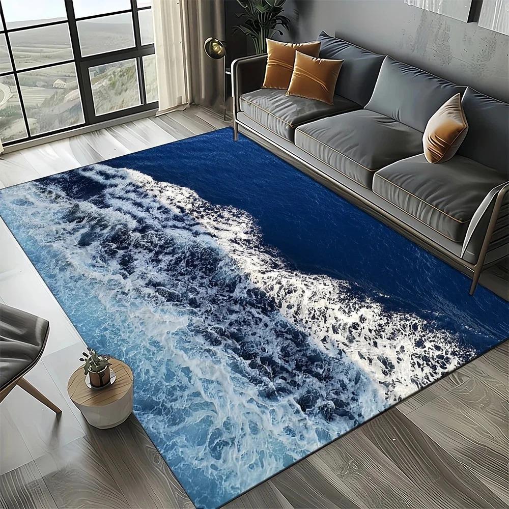Sparkling Ocean Water Area Rug Blue Wave Pattern Carpet Living Room Bedroom Stylish Decorative Floor Mat