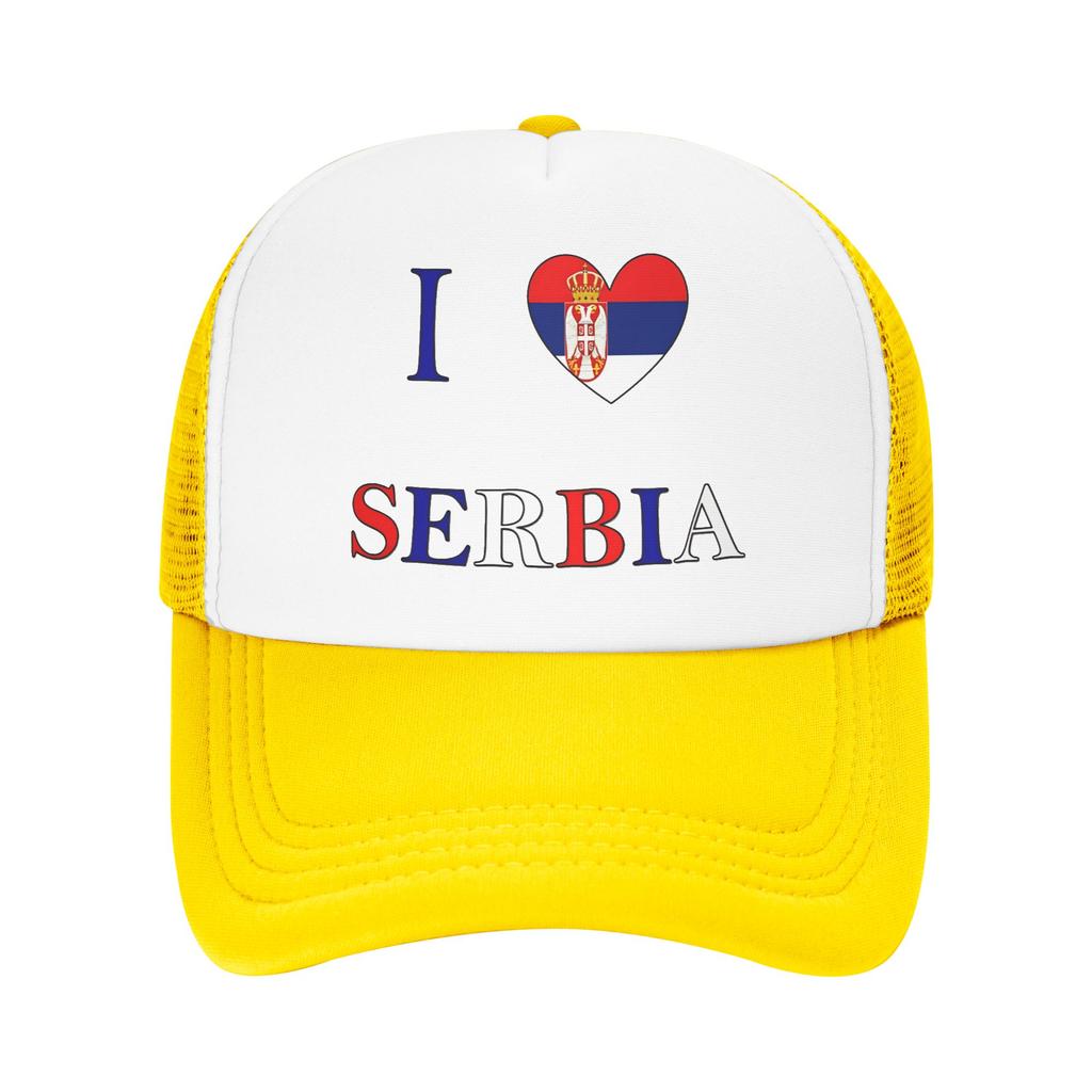 I Love Serbia Mesh Sun Hats Tennis Skate SunProof Snapback Cap FeUnisex Unisex Stylish Design Hip Hop Hats
