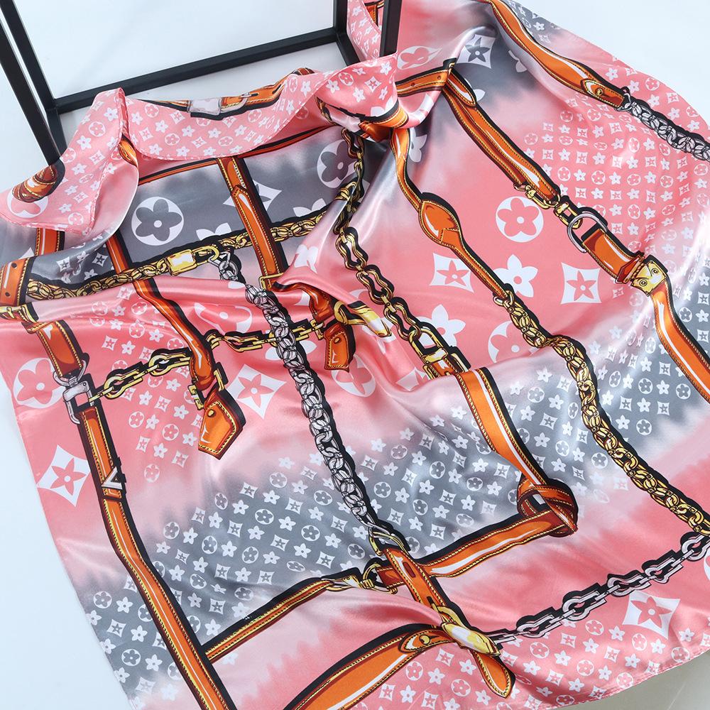 

Высококачественные роскошные шелковые шарфы, повязка на голову, шарфы, шейный шарф для женщин, шелковый шарф с цепочкой, женская декоративная шаль 90*90cm розовый