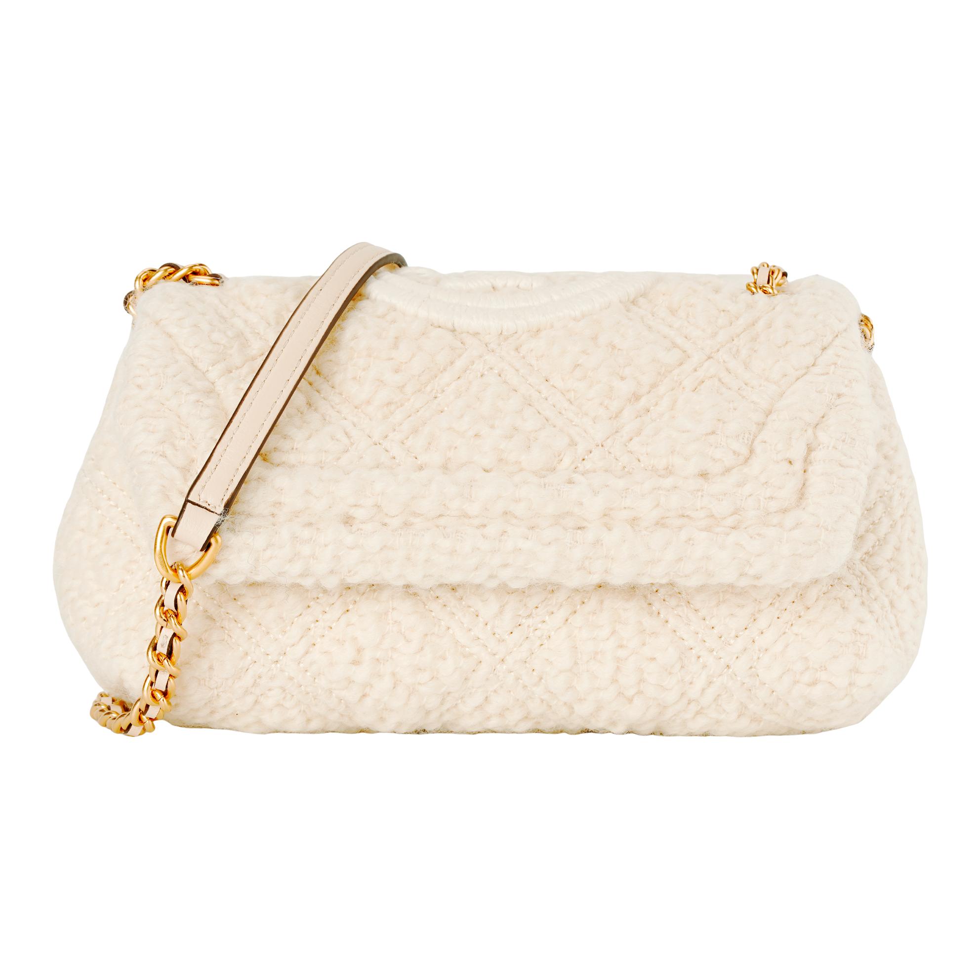 

Tory Burch Fleming Embossed Iconic Double T Logo Diamond Quilted Soft Circle Mesh Leather Mini Shoulder Bag Women shoulder bag Cream-White 86362-122 Basic Set (Bag+Dust Bag)