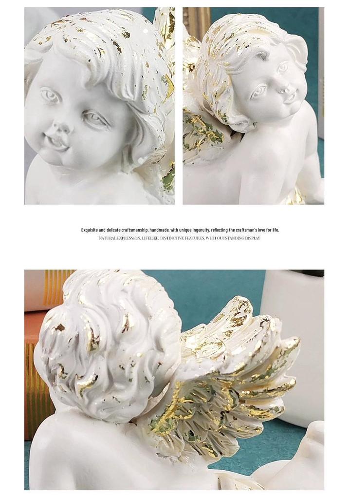 Retro Angel Wings Figurine - Cute Resin Ornament for Weddings & Birthdays