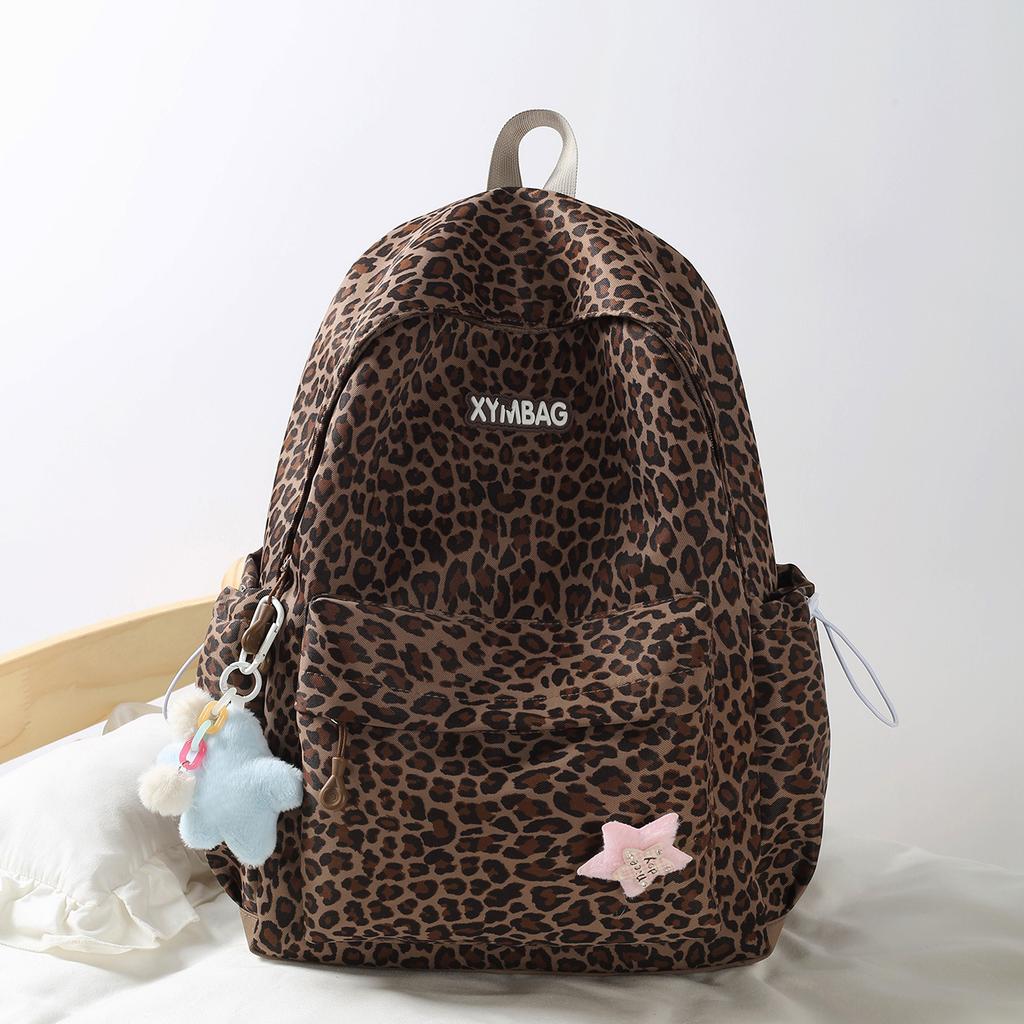 Schoolbag Trendy Cool European and American Leopard Print Backpack Female Students Large Capacity Schoolbag Light Fashion High School Commuter Travel