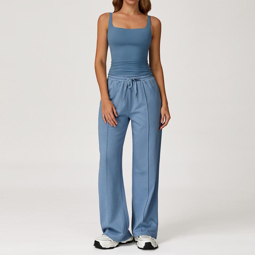 Zechuang Women's High Waist Slim Fit Wide Leg Sports Sweater Suit - Comfortable Long Sleeve Running Set