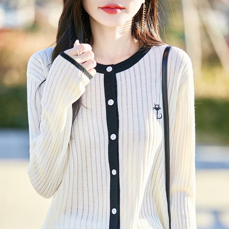 Cardigan feminino leve 50% lã e 50% seda amoreira - Tricô versátil para 4 estações, conforto e estilo o ano todo