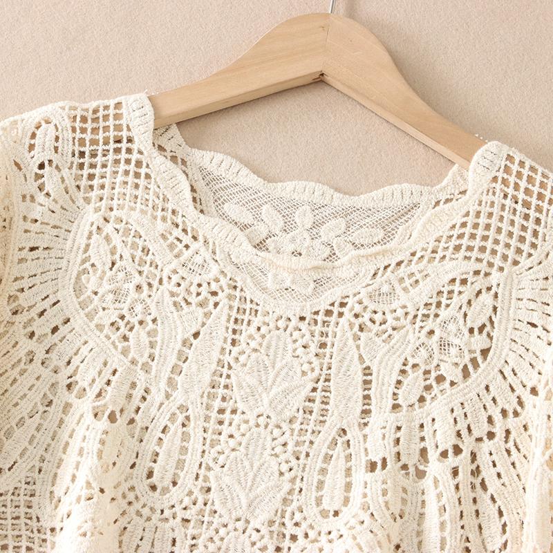 DIMANAF 2025 New Summer Basic Shirt Women Lace Blouse Short Tops Tees Casual Loose White Short  Tees