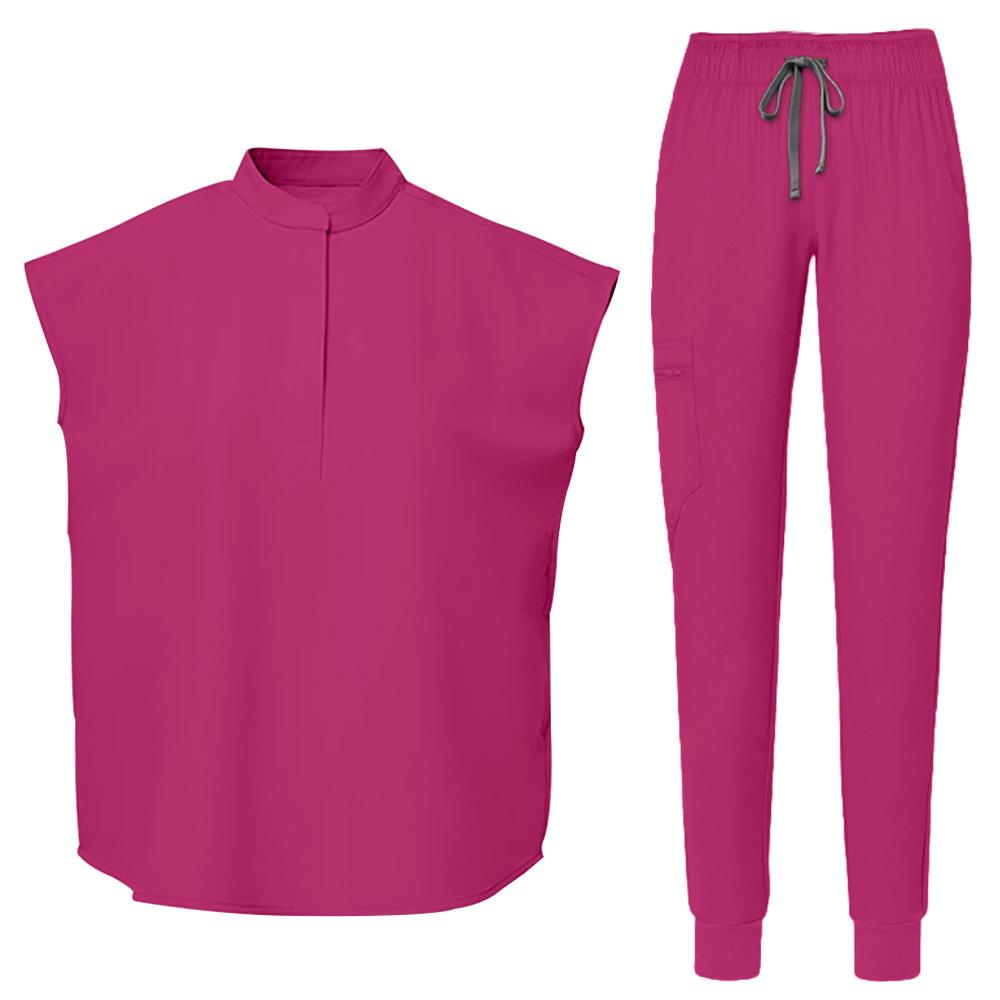 Women's Loose And Comfortable V-neck Short Sleeved Workwear With Multiple Pockets Suit Set