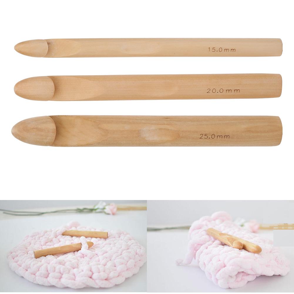3pcs Large Thick Crochet Hook Wooden Knitting Needle Weaving Tool 15mm 20mm 25mm
