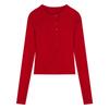 Red twist semi-open neck long-sleeved knitted sweater women's autumn and winter short slim-fit sweet Spice Girl sweater