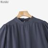ZANZEA Women Casual Round Neck Loose Summer Ruffles Short Sleeve Blouse
