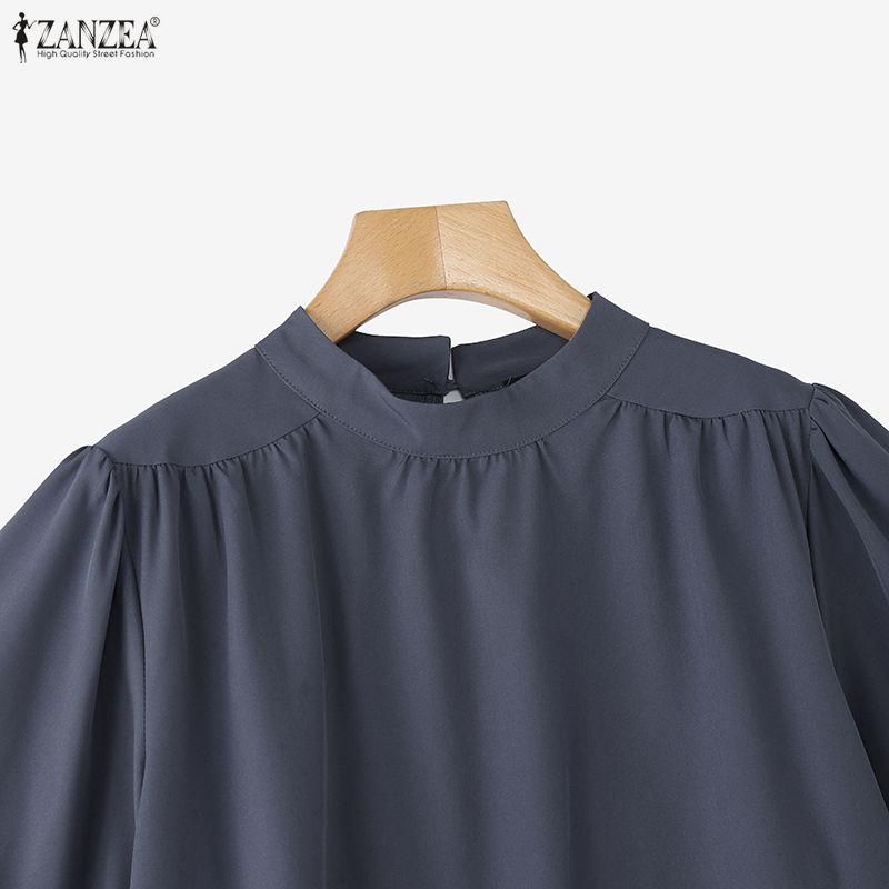 ZANZEA Women Casual Round Neck Loose Summer Ruffles Short Sleeve Blouse