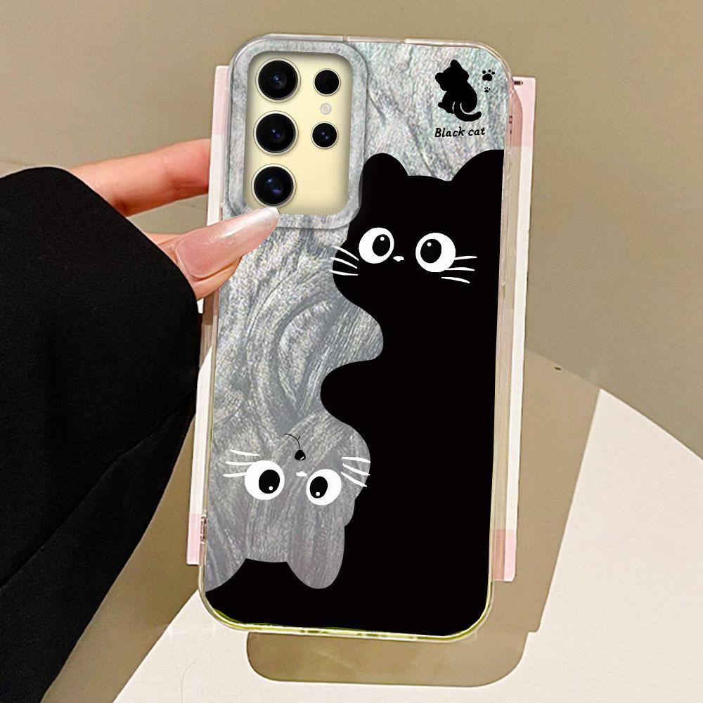 Umělecký objímající černá kočka pouzdro na telefon pro Samsung Galaxy A55 A56 A16 A26 A36 A54 A14 A24 A34 S25 S24 Skořápka Silikonový zadní kryt