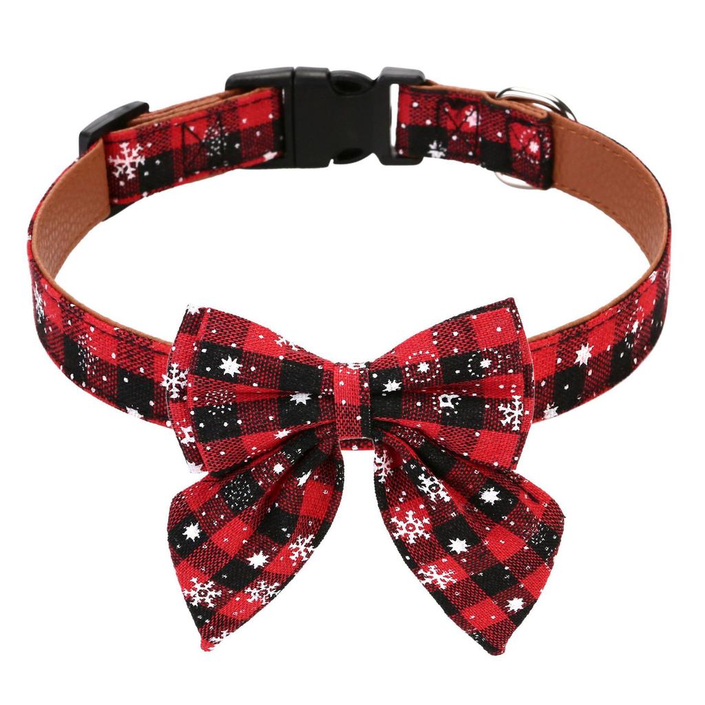 Christmas Dog Collar with Bow Tie, Classic Plaid Red Green Dog Collars with Removable Bowtie Christmas Collars for Large Dogs