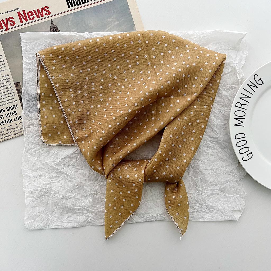 Korean ins retro polka dot small square scarf female 1116 spring and summer decorative versatile cotton small silk scarf tied hair streamer