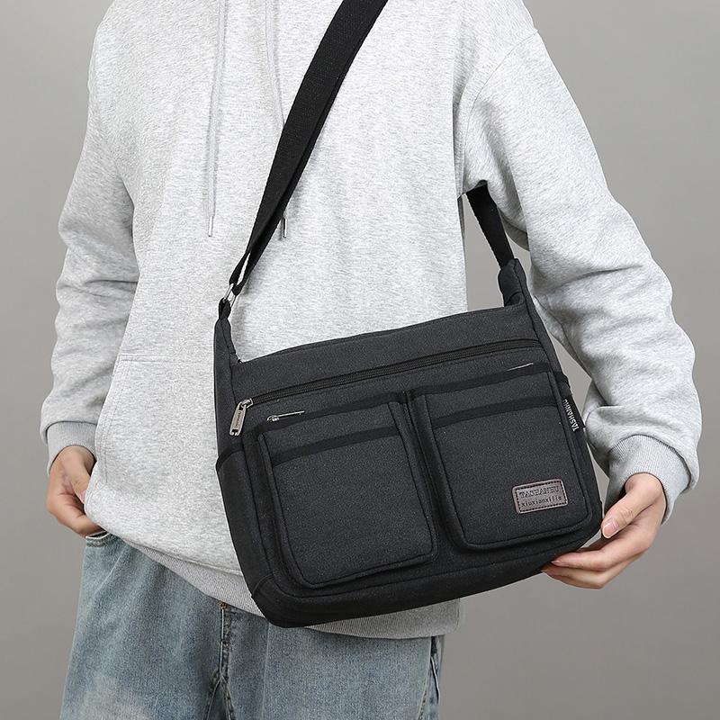 Men's Large Capacity Crossbody Bag Commuter Shoulder Bag Multi-Pocket Canvas Bag