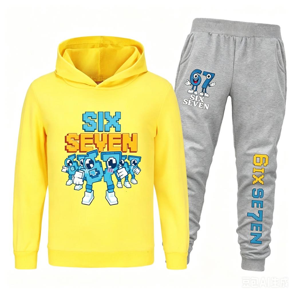Spring Autumn Six Seven 67 Print Children Hoodies Set Kids Fashion Sportsuit Boys Long Sleeves Pants Suit 2 Piece Trouser Set