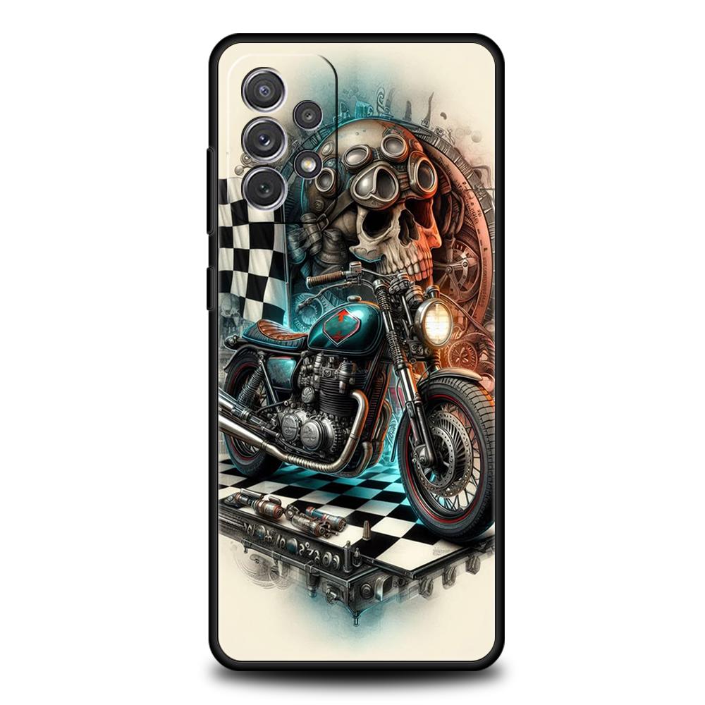 Colors Vintage Motorcycle Painted Phone Case for Samsung Galaxy A73 A55 A53 A51 A35 A33 A32 A25 A23 A22 A15 A13 A17 A07 Soft TPU
