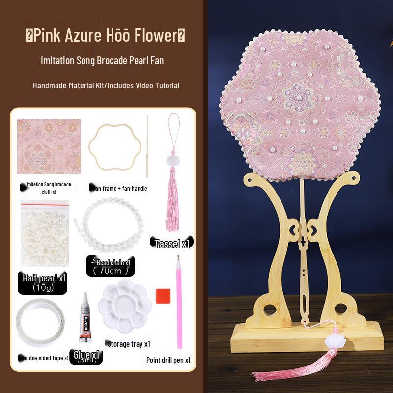 Handmade Pearl & Brocade DIY Hanfu Round Fan Kit - Perfect Mother s Day Gift