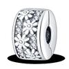 Silver Clasp 925 Silver CZ Pave Clip Charms Daisy Beads Stopper Safety Chain Fit Original Bangle Bracelet Jewelry Clip