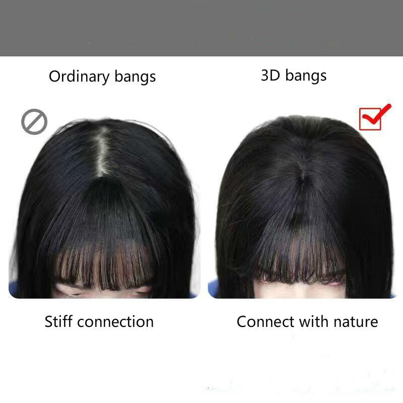 3D Französischer Pony Perücke Weiblich Unsichtbare Gesichtsreparatur Falscher Pony Natürlich und Nahtlos Kopfperücke Rundes Gesicht