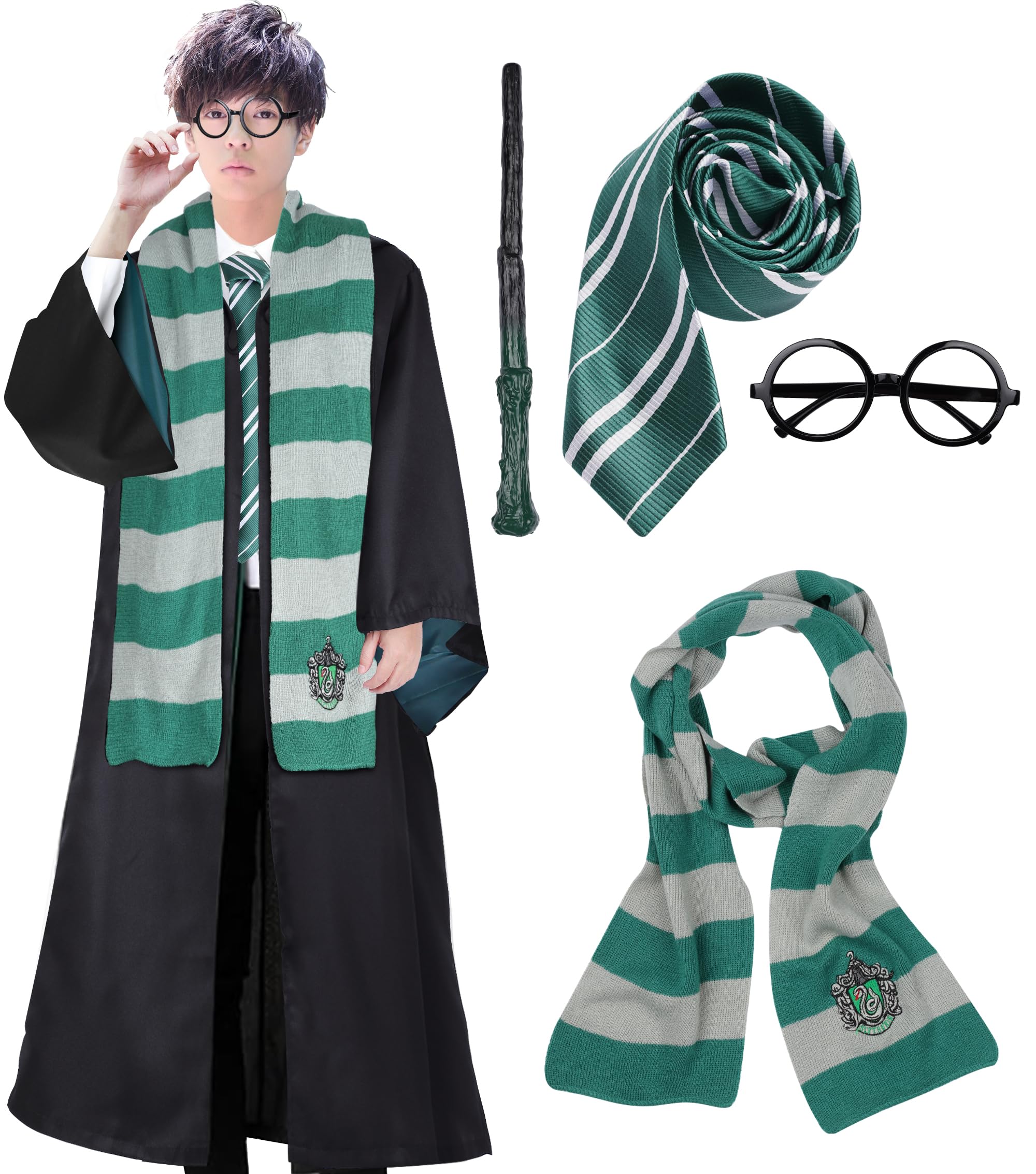 

LAMONKE Косплей Гарри Поттера Слизерин Общежитие Набор костюмов на Хэллоуин для Включает и Магия Идеально подходит для Школы и Мероприятий Universal Studios Взрослый размер зелёный