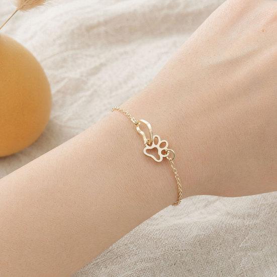 Women Bracelet, Thin Chain Design Adjustable Bracelet, Hollow Heart Dog Paw Print Healing Charm Bracelet, Multi-Purpose Wrist Anklet Accessory