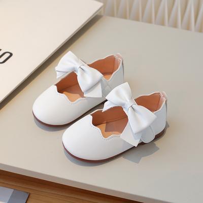 Dziewczęce skórzane buty z kokardą, dziecięce buty do chodzenia, modne dziecięce mokasyny, proste, jednokolorowe, z okrągłym noskiem, antypoślizgowe