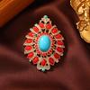 1Pc New Ethnic Style Imitation Turquoise Hollow Geometric Brooch Female Simple Summer Anti-light Pin Buckle Shawl Jacket Accessories