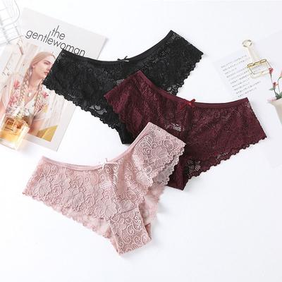 Sexy transparente Spitzenunterwäsche für Damen, niedrige Taille, nahtlose Höschen, ausgehöhlt, Übergröße