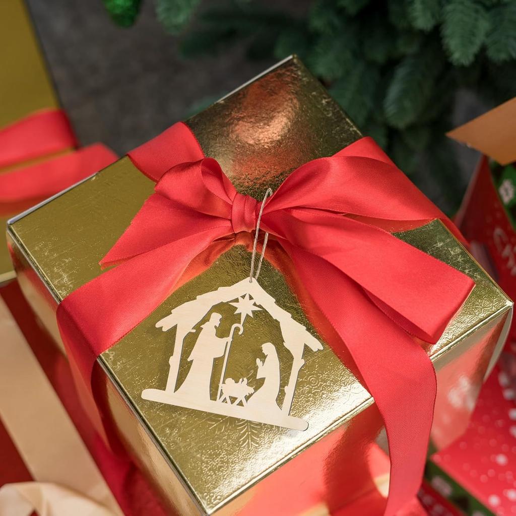 House Shape Wood Chips Nativity Scene Decoration, Wooden Manger Shape Manger Wooden Art Ornament With Rope Exquisite Decoration