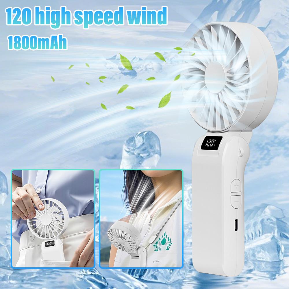 

Portable Handheld Fan Extreme Wind Power 102°Angle Adjustable Desk Fan with USB Rechargeable,Seven fan blades,digital display белый