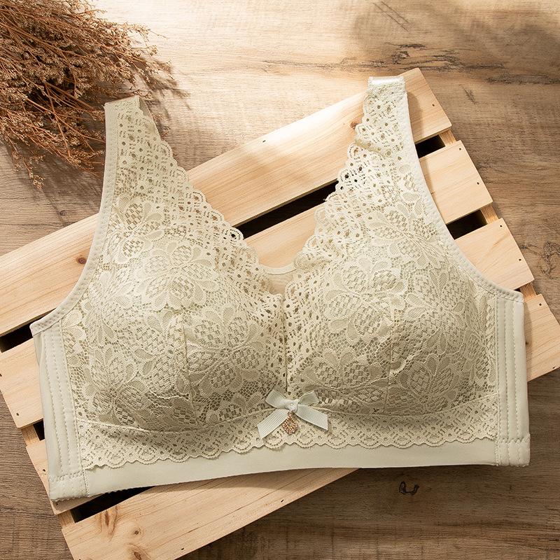 

Ultra-thin bra for the elderly full cup large size large chest small comfortable no sponge summer 46/105 зелений