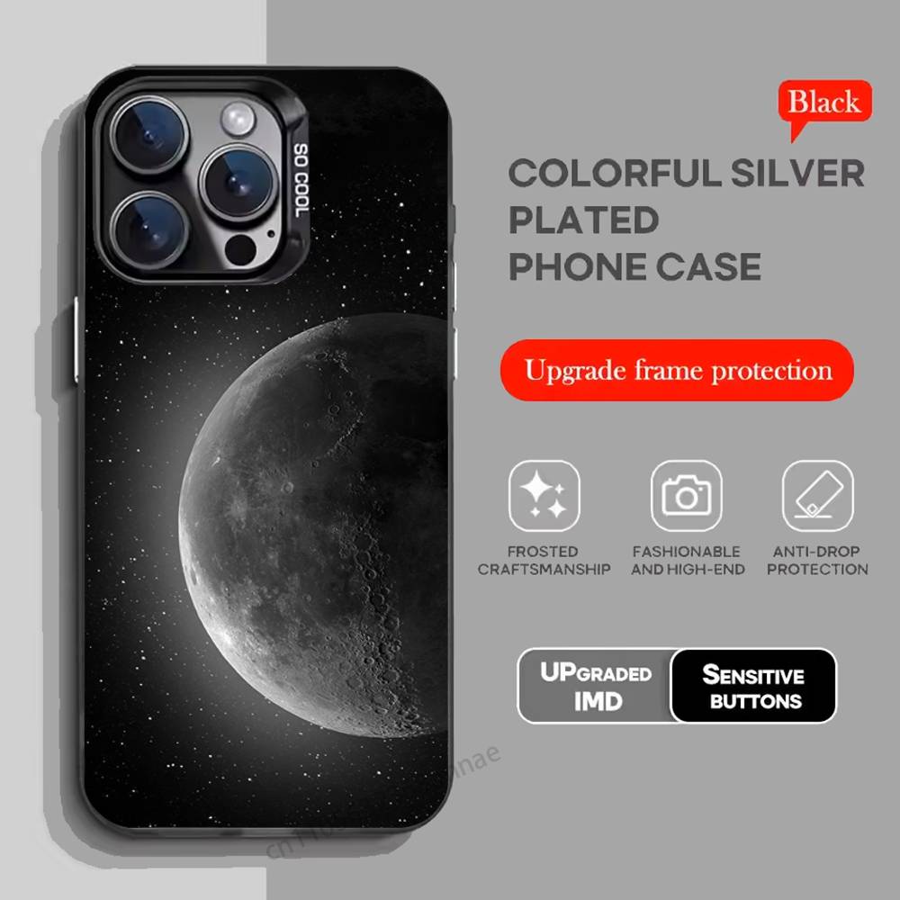 Moon Galaxy Universe Phone Case For iPhone 17,16,15,14,13,12,11,Pro,Max,Plus,Mini,X,XS,XR,8,S,SE Soft Black Case