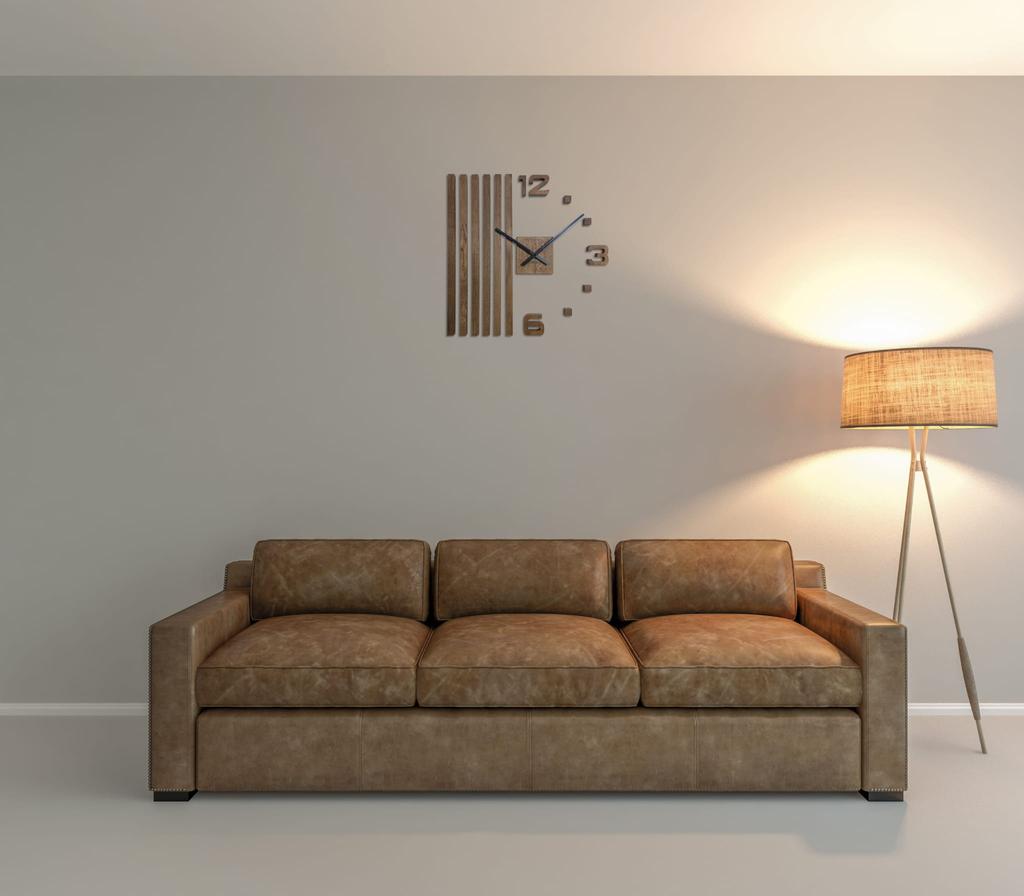 Wooden Wall Clock, Oak, Brown Lamellas, 60cm