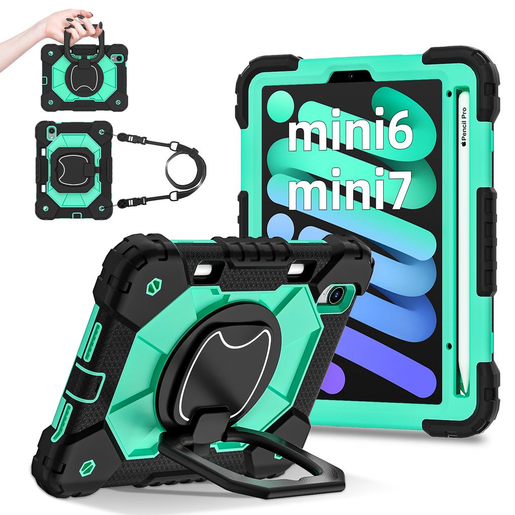 For Apple iPad Mini (2024) 360° Rotating Grip Heavy Duty Protection Stand TPU+PC 3in1 Anti-knock Shockproof Tablets PC Case