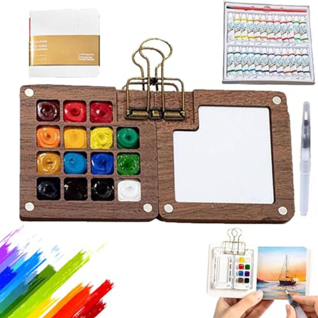 Watercolor Palette Set Mini Pocket Artist Watercolor Paint Palette Travel Sets with Brush and Sketchbook for Painters Artists