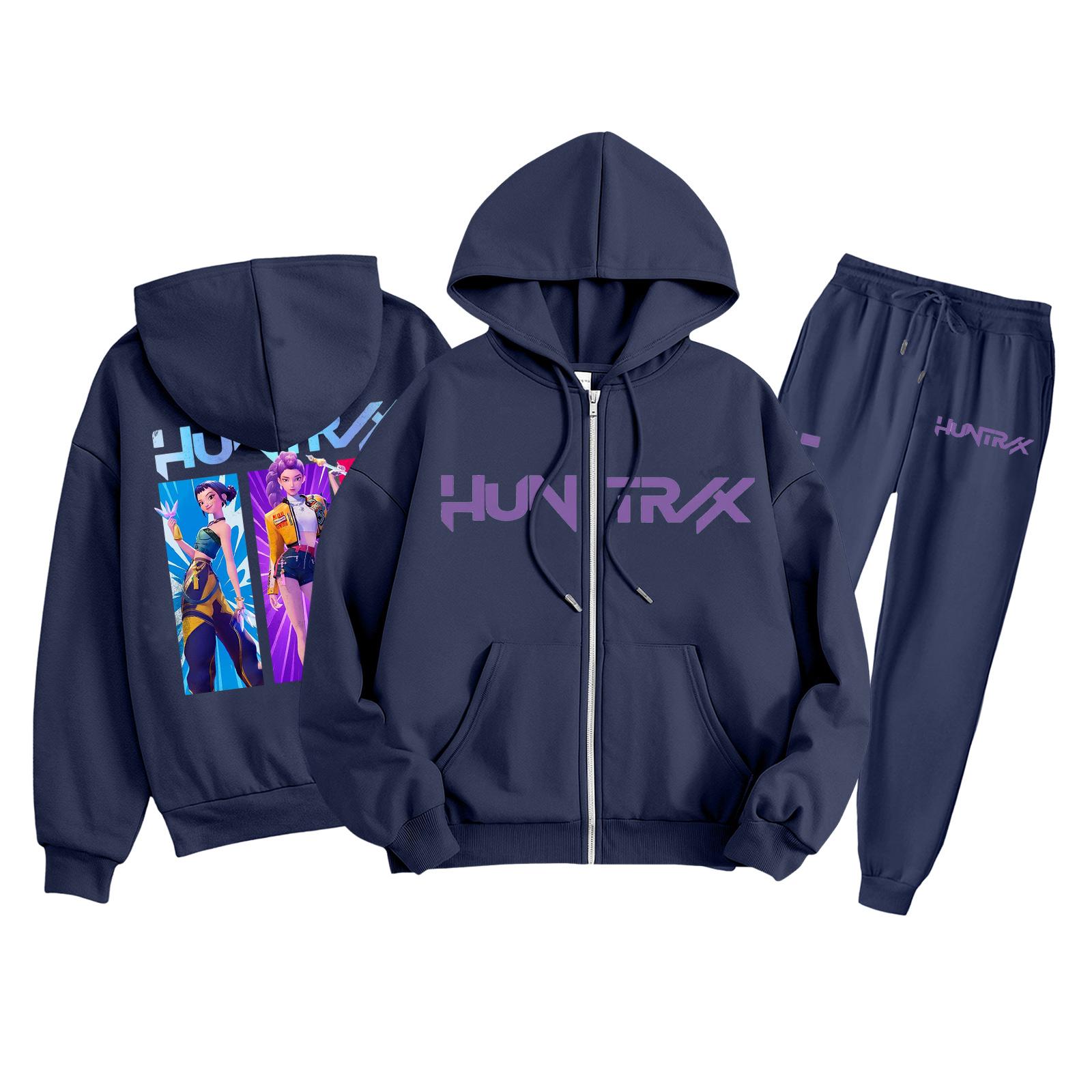 

Children s Fashion Long Sleeve Zipper Hooded Sweatshirt Sweatpants Print Pocket Sweatshirt Set 140