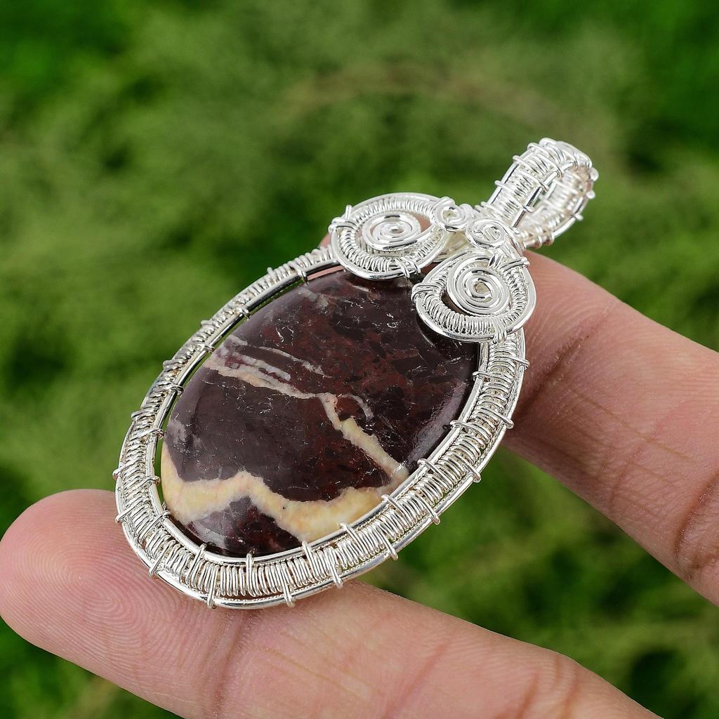 Daughters Day Deal Coconut Jasper Stone Wire Wrapping Pendant Jewelry 925 Silver